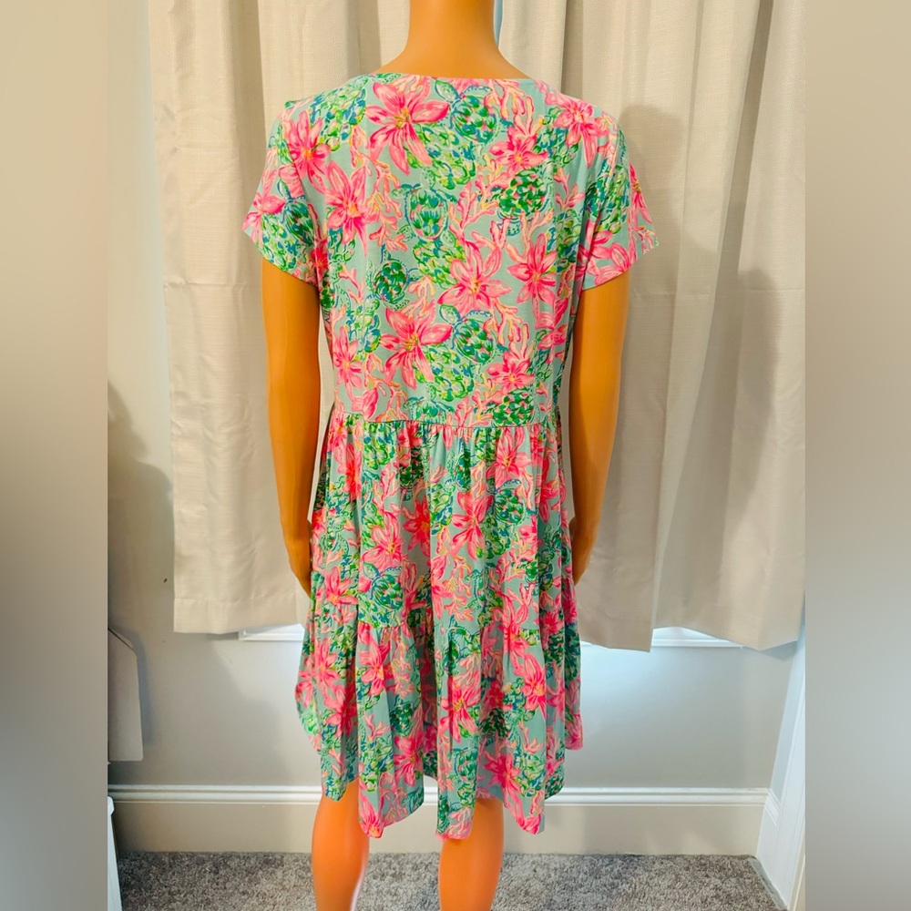 Pretty Lilly Pulitzer size M blue pink floral short sleeve dress women new - Picture 6 of 6